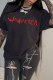 Black Daily Print Letter O Neck T-Shirts