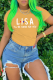 Yellow Daily Party Print Letter O Neck T-Shirts