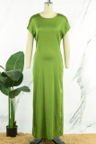 Rose Red Elegant Solid Patchwork O Neck Short Sleeve Dress