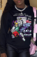 Black Daily Vintage Print Patchwork O Neck Tops