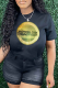 Black Street Print Patchwork O Neck T-Shirts