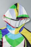 Colour Casual Print Patchwork Hooded Collar Skinny Jumpsuits