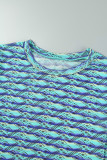 Blue Casual Print Patchwork O Neck Long Sleeve Two Pieces