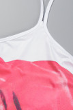 White Sexy Casual Print Backless Halter Sleeveless Dress Dresses