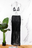 Green Sexy Solid Tassel Bandage Backless Halter Sleeveless Two Pieces