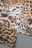 Leopard Print Sexy Casual Print Leopard Hollowed Out Backless Halter Jumpsuits (Without Gloves)