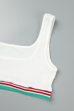 White Casual Patchwork Contrast U Neck Sleeveless Two Pieces