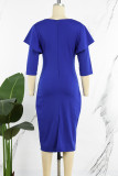 Royal Blue Casual Patchwork Contrast O Neck Long Sleeve Dresses