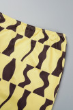 Yellow Sexy Casual Print Backless Halter Sleeveless Two Pieces