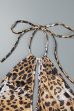 Leopard Print Sexy Casual Print Leopard Hollowed Out Backless Halter Jumpsuits (Without Gloves)