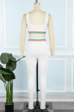 White Casual Patchwork Contrast U Neck Sleeveless Two Pieces