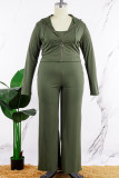 Army Green Casual Solid Patchwork Hooded Collar Plus Size Three Piece Set