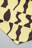 Yellow Sexy Casual Print Backless Halter Sleeveless Two Pieces