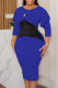 Royal Blue Casual Patchwork Contrast O Neck Long Sleeve Dresses
