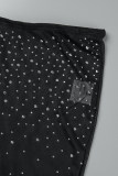 Black Sexy Hot Drilling See-through Backless Spaghetti Strap Sleeveless Two Pieces