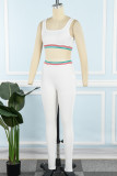 White Casual Patchwork Contrast U Neck Sleeveless Two Pieces