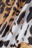 Leopard Print Sexy Casual Print Leopard Hollowed Out Backless Halter Jumpsuits (Without Gloves)
