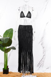 Green Sexy Solid Tassel Bandage Backless Halter Sleeveless Two Pieces