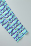 Blue Casual Print Patchwork O Neck Long Sleeve Two Pieces