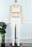 White Casual Patchwork Contrast U Neck Sleeveless Two Pieces