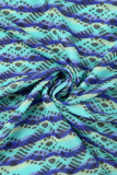 Blue Casual Print Patchwork O Neck Long Sleeve Two Pieces