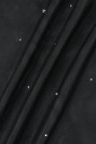 Black Sexy Hot Drilling See-through Backless Spaghetti Strap Sleeveless Two Pieces