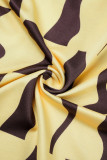 Yellow Sexy Casual Print Backless Halter Sleeveless Two Pieces