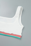 White Casual Patchwork Contrast U Neck Sleeveless Two Pieces