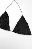 Green Sexy Solid Tassel Bandage Backless Halter Sleeveless Two Pieces