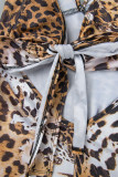 Leopard Print Sexy Casual Print Leopard Hollowed Out Backless Halter Jumpsuits (Without Gloves)