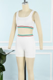 White Casual Patchwork Contrast U Neck Sleeveless Two Pieces