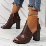 Light Brown Casual Patchwork Asymmetrical Fish Mouth Out Door Wedges Shoes (Heel Height 3.54in)