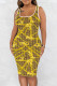 Gold Casual Print Basic U Neck Vest Dress Dresses