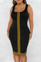 Black Casual Print Basic U Neck Vest Dress Dresses