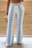 Blue Casual Patchwork Basic Skinny High Waist Conventional Patchwork Trousers
