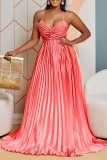 Pink Sexy Formal Gradual Change Print Backless Pleated Spaghetti Strap Evening Dress Dresses