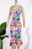 Pink Sweet Celebrities Letter Patchwork Backless Printing U Neck Sheath Dresses
