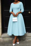 Blue Casual Elegant Solid Patchwork O Neck A Line Dresses