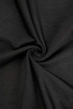 Black Sexy Street Solid Hollowed Out Patchwork Slit U Neck Sheath Dresses