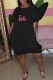 Black Casual Print Letter O Neck Lantern Skirt Dresses