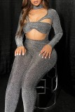 Silver Sexy Solid Hollowed Out Turtleneck Skinny Jumpsuits