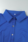 Navy Blue Elegant Solid Patchwork Buttons Fold Turndown Collar Regular Rompers