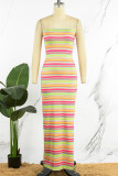 Colour Sexy Print Patchwork Backless High Opening Strapless One Step Skirt Dresses