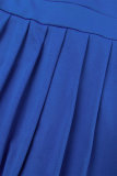 Navy Blue Elegant Solid Patchwork Buttons Fold Turndown Collar Regular Rompers