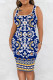 Blue Casual Print Basic U Neck Vest Dress Dresses