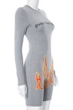 Grey Casual Print Basic O Neck Skinny Romper