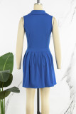Navy Blue Elegant Solid Patchwork Buttons Fold Turndown Collar Regular Rompers