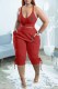 Red Sexy Print Letter V Neck Sleeveless Two Pieces