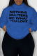 Royal Blue Street Daily Print Draw String Letter Hooded Collar Tops