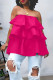 Rose Red Casual Street Solid Patchwork Backless Off the Shoulder Tops